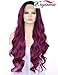 K'ryssma Lace front Wigs for Women - Long Wavy Purple Wig Ombre Dark Roots Heat Resistant Glueless Synthetic Hair Wigs 24 inches + 2 Pcs Wig Caps