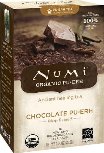 Numi Organic Chocolate Pu-erh Tea, Full Leaf Black Pu-erh Tea, 16 Count Tea Bags