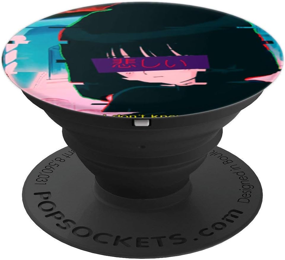 Amazon Com Vaporwave Anime Girl Aesthetic Sad Lofi Retrowave Glitch Art Popsockets Grip And Stand For Phones And Tablets
