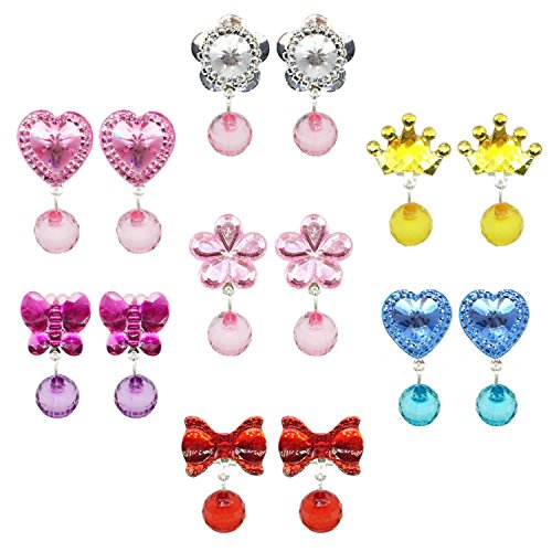 image for Lideemo Baby Girl Clip-on Earrings,7 Pairs Little Girl Kids Shiny Prin