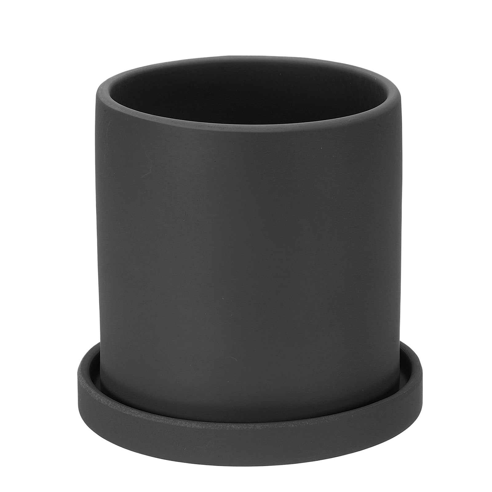 PATIKIL 5 Inch Ceramic Plant Pots, Modern Flower Planters with Drainage Holes and Tray for Decorate Home Indoor Plants Succulent Herb, Black