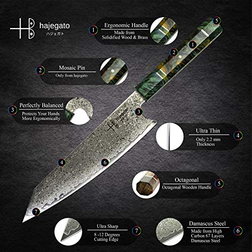 hajegato Damascus Chef Knife Kiritsuke Unique One Of Kind Handle
