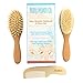 3 Piece Wooden Baby Brush and Comb Set for Newborns & Toddlers | Natural Soft Goat Bristles for Cradle Cap | Wood Bristle Baby Brush for Massage | Unisex Baby Registry Gift