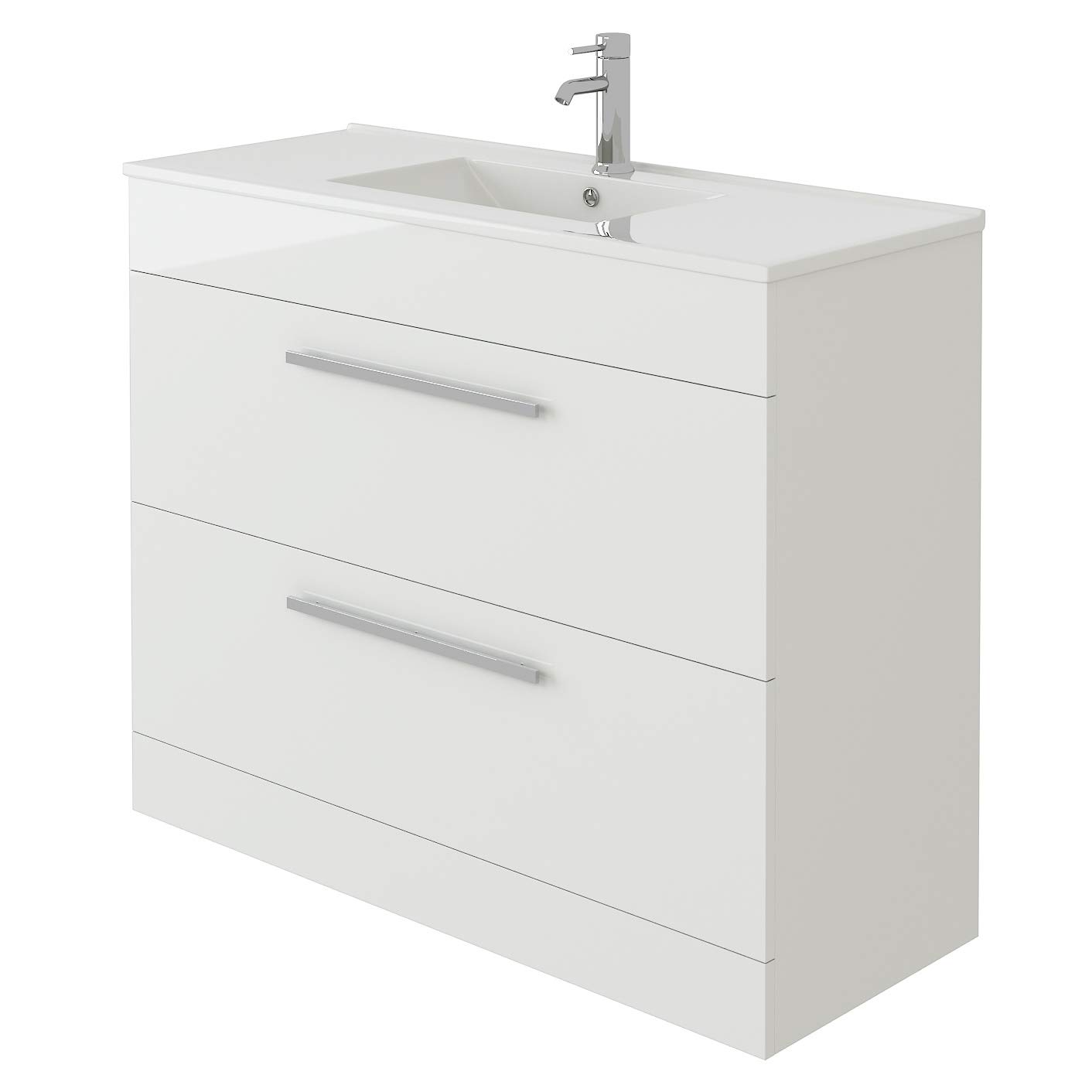 VeeBath Venus 1000 Vanity Unit, Wash Basin Bathroom Sink, Soft Close Drawer and Flap, Cloakroom Wall Mounted Storage Cabinet- White,Slim edge (Flat Pack)