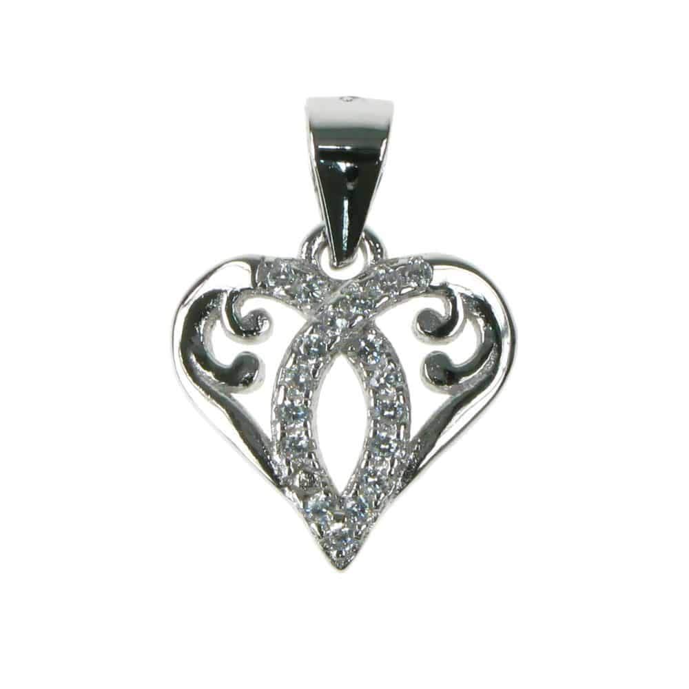 Celtic Heart - 925 Sterling Silver with Crystal Cubic Zirconia - Pendant with 18" Chain - Gift Boxed