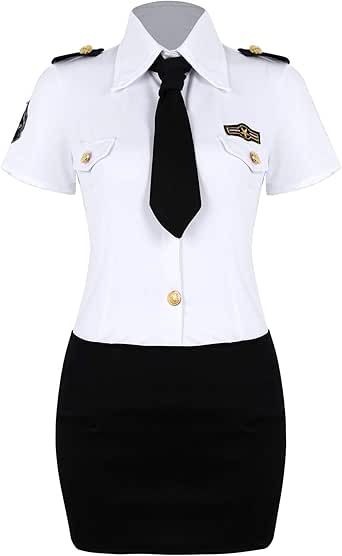 iixpin Disfraz Policía Mujer Uniforme de Policia Camisa Blanca Manga Corta Falda de Cadena Ropa de Hallowen Fiesta Lencería Erótica Sexy Uniforme Tentación: Amazon.es: Ropa y accesorios