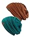 Unisex Trendy Warm Chunky Soft Stretch Cable Knit Slouchy Beanie Skully (Gift Set- Teal & Rust)