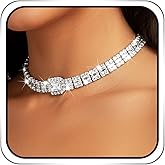 ACEDRE Rhinestone Choker Chain Silver Bling Diamond Prom Necklace Jewelry for Women