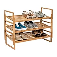 LONTAI 3-Tier Stackable Shoe Rack, Bamboo Shoe Organizer Shoe Shelf for Closet, Entryway, Foyer, Cabinet, Bedroom and Patio