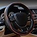 Auto Car Steering Wheel Covers, Microfiber Leather Steering Wheel Wrap, Odorless Luxury, Soft & Breathable, Comfort Grip, Standard Fit 15 inch(Classic Black with Red Line)
