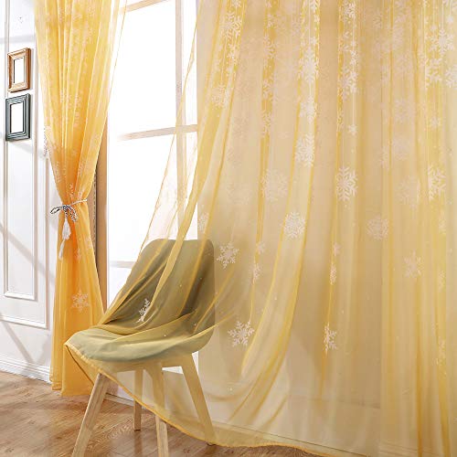 Promisen Christmas Curtains,1PCS Modern Christmas Window Snowflake Voile Drape Valance Curtains for Dining Room,Living Room,Bedroom,100cm x 200cm (Gold)