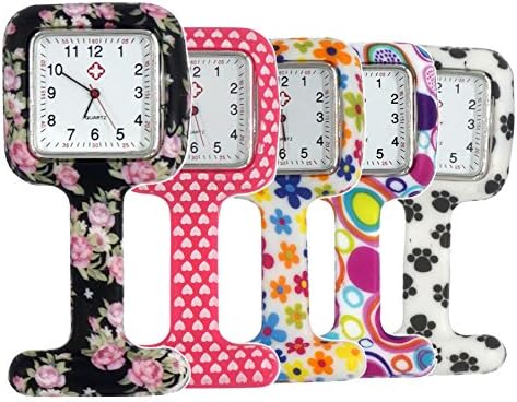 Square Silicone Quartz Nurse Watch Lapel Pin-on Brooch Fob Watch,Pack of 5