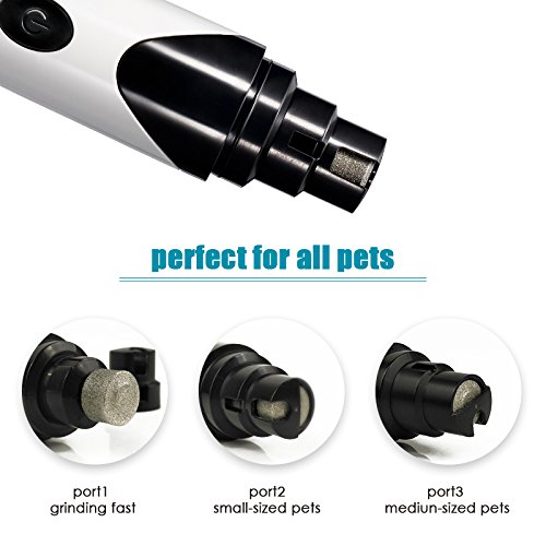 Pet Nail Grinder, Mindsinglong USB Rechargeable Electric Animals Nail Grooming Tool for Small Medium Large Size Dogs, Cats and Other Pets - White