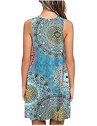 TeTii Casual sin Mangas Swing T-Shirt Vestidos con Bolsillos Verano Floral Impreso Playa Cover Up Sundress