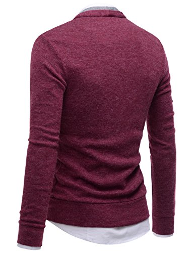 NEARKIN (NKNKCD139 Slim Cut Look 2 Tone Layered Button Cardigan Sweater for Men Wine US XL(Tag Size XL) - Thumbnail 2