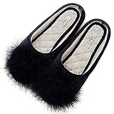 Women's Cozy Velvet Memory Foam House Slippers w/ Non Slip Soles (7-8 B(M) US, Black)