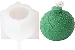Xidmold 3D Christmas Ball Candle Mold, Xmas Ornament Silicone Mold for Fondant, Chocolate, Soap, Plaster, Candle, Christmas Crafts (C)