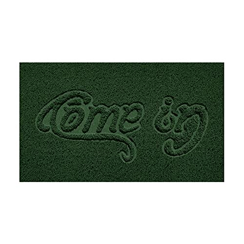 Nicoman Embossed Spaghetti Door Mat Dirt-Trapper Jet-Washable Doormat 70x43cm (Green, COME-IN) - Use on Carpet ONLY