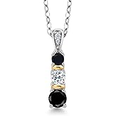 Gem Stone King 925 Silver and 10K Yellow Gold Round Black Diamond White Topaz and Black Onyx Pendant Necklace For Women (0.59 Cttw, Gemstone April Birthstone, with 18 Inch Chain)