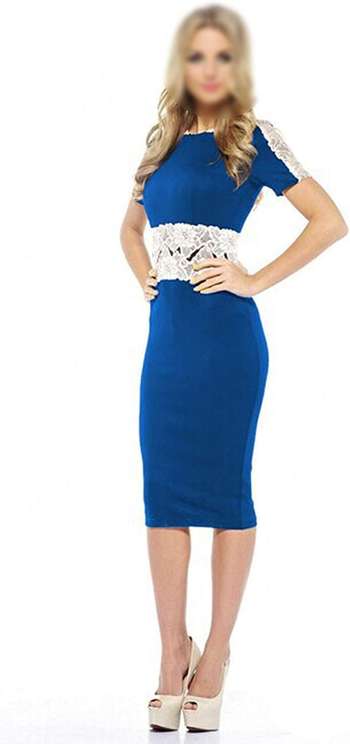 Kaured Stylish Short-Sleeved Waistce dresshigh-endress,Small,Blue