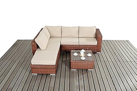 Luxury Patio or Conservatory Corner Sofa Set with Coffee table in Brown