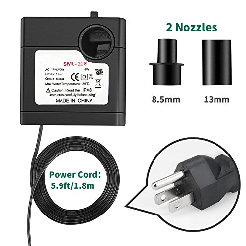 Ideashop Submersible Pump, Water Pump, Water Fountain Pump 90 GPH(350L/H, 4W) Portable Water Pump Mini Water Pump for Pond, Statuary, Aquarium, Fish Tank Fountain with 5.9ft(1.8m) Power Cord (Black)