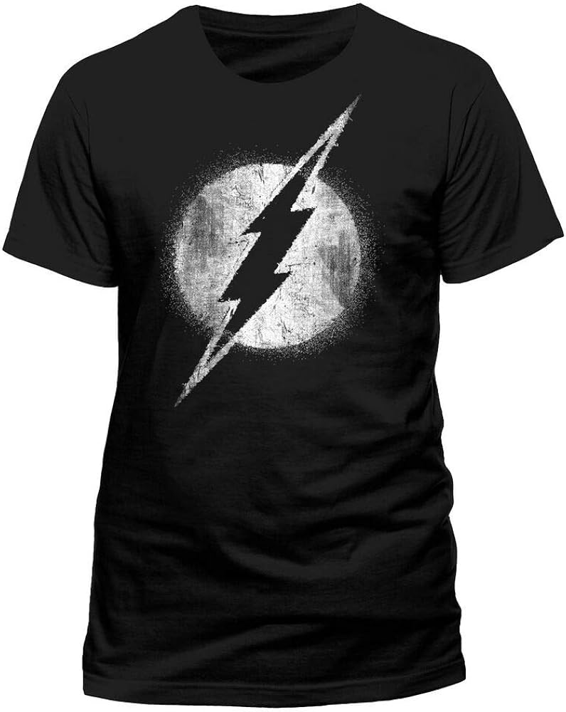 Official The Flash Logo T Shirt Black Mono Distressed New S M L XL XXL 479 Amazon.co.uk Clothing