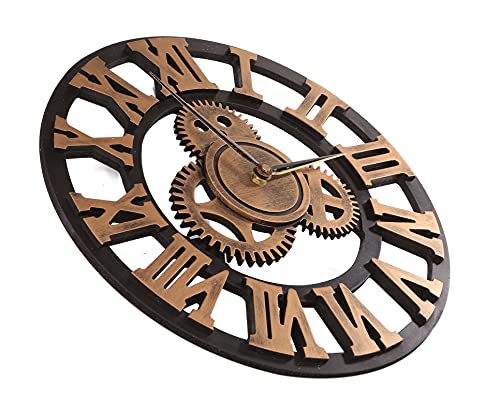 Antique Retro Gear Wood Industrial Silent Quiet Modern Wall Clock Wall Clock (Gold)