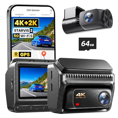 DDPAI 4K+2K Dash Cam for Cars Front and Rear, STARVIS2 IMX678 Dual HDR Dashcam, 64G Card Included, 5G WiFi6, 2K/60FPS, GPS, 3" IPS, AI ISP Night Vision, 24H Parking Mode, 4G Available, Z60 Master