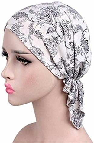 Wcysin Women Cotton Bandana Scarf Pre Tied Chemo Hat Beanie Turban Headwear For Cancer Patients Ladies Turbante (Black leaf)