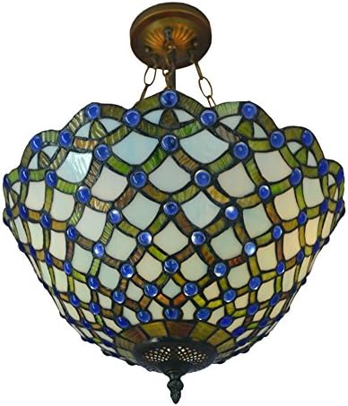 Nuomeiju Pendant Light NMJ012 , with Stained Glass Shade and Metal Mounted Base