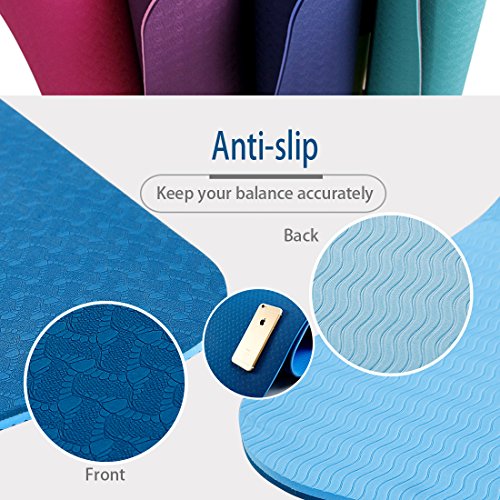 FARLAND Non Slip Yoga Mat with Carrying Strap - Eco Friendly TPE Workout Mat Exercise Mat,Anti-tear Hot Pilates Fitness Yoga Mat in Home & Gym (Blue) - Thumbnail 2