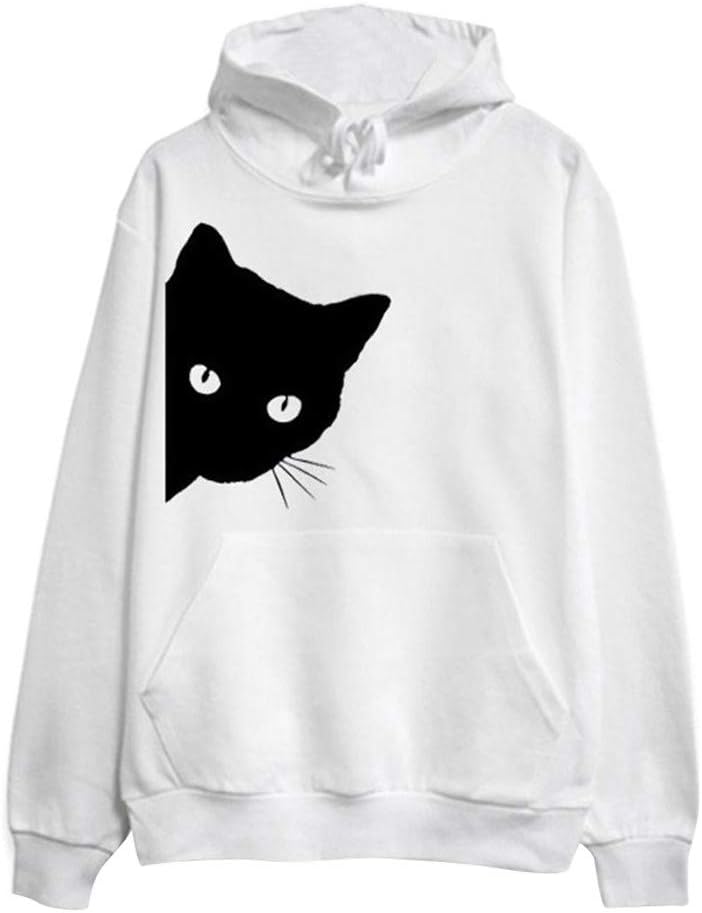 Women cat Sweatshirt Cute Printed Pullover Casual Hoodie Shirts Tops Blouse