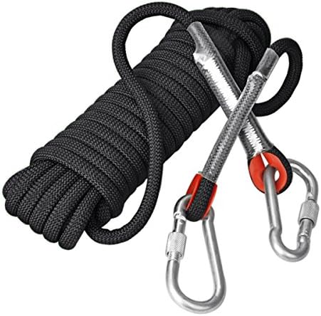 Congerate 5 Color Optional Rope 10.5mm Diameter Outdoor Hiking Accessories High Strength Cord Safety Escape Climbing Equipment Fire Rescue Parachute Rope (10m,32ft) With 2 PCS Carabiners (Black)