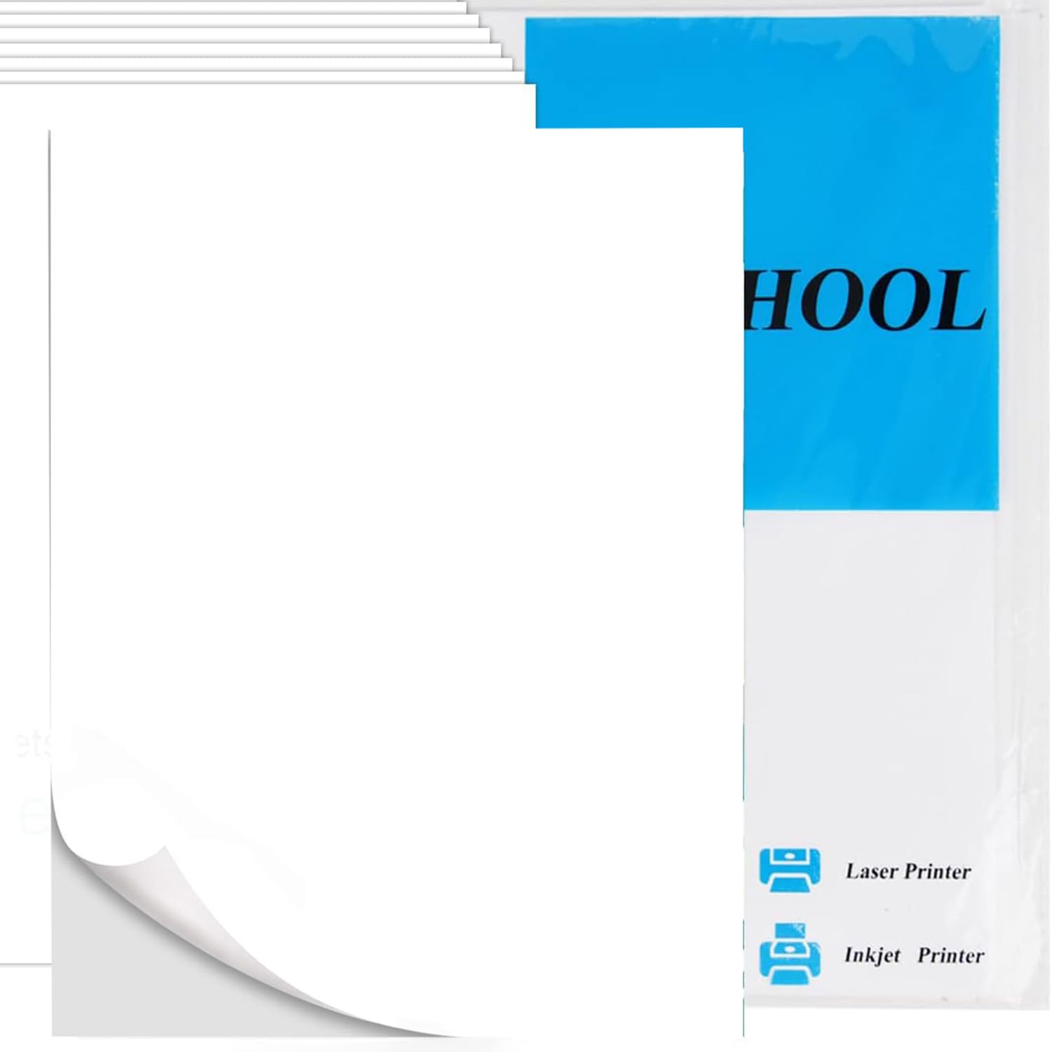 YOUHOOL A4(297cmX210cm) Full Blank Sheets with 1 Label per Sheet Sticker Labels for Ink Jet Laser Printer