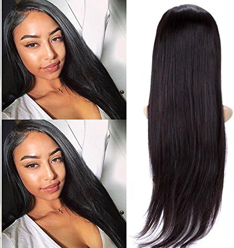 BeliHair 24" Brazilian Remy Lace Front Wigs Straight Human Hair Wig Glueless with Baby Hair for Black Women 130% Density Natural Black