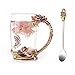 NBWUYUE Mother's Day Gifts For Mom Tea Cup Coffee Mug Cups Clear Glass With Spoon Set Unique Rose Flower Enamel Design Valentine's Day Birthday Decoration Wedding Gift (13 oz Red Tall)