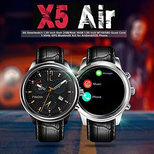 Finow Smart Watch X5 Air Wearable Devices Android OS 2GB RAM 16G ROM Heart Rate Monitor Pedometer WiFi 3G Bluetooth Watch Phone (Silver)