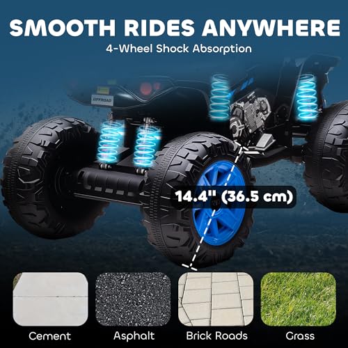 Qaba 24V Kids ATV, 2-Seater Ride On Car for Kids, Battery Powered Electric Quad with 4 Suspension Wheels, High/Low Speeds, Music, Headlights, for Boys and Girls, Black