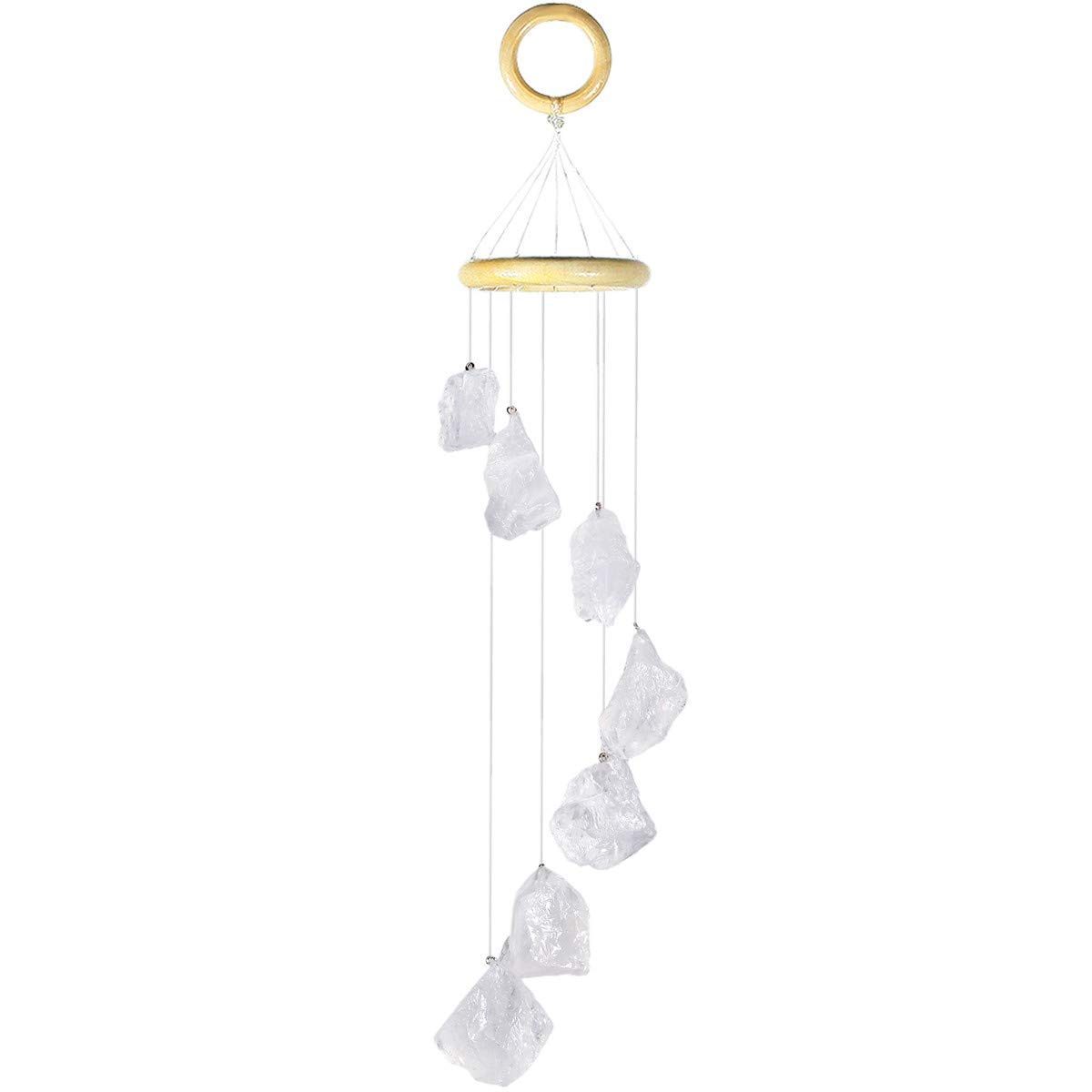 mookaitedecor Natural Clear Quartz Raw Crystal Wind Chime for Bedroom Porch Window Garden Indoor Outdoor Decor, Healing Crystal Art Hanging Ornament Reiki Wind Chime Gift Good Luck White Room Decor