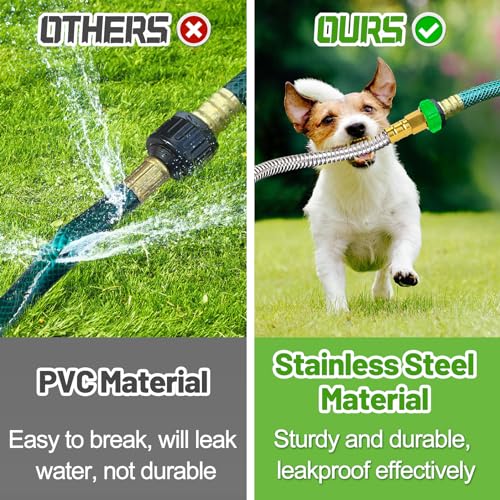 3ft Short Garden Hose with Female to Female Connector - Metal Leakproof Leader Hose for Hose Reel, Heavy Duty 304 Stainless Steel Flexible Hose for Outdoor Garden Watering Car Pet Cleaning