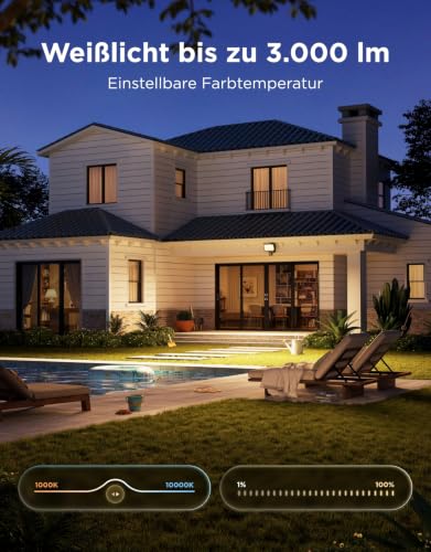 Govee Outdoor LED Spotlight, 3000 lm, 6500 K, PIR Sensor, IP65 Security Light | RGBWW Secure Floodlight, PIR 120°/15m Motion Sensor, Luminblend+ 10000K, 80+ Scenes, Alexa, Google, Matter, Garden & Balcony