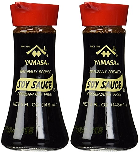Yamasa Japanese Soy Sauce 5fl oz Glass Bottle Dispenser, Easy Pour Lid, Refillable, No Preservatives Added, 5oz Carafe (2PK)