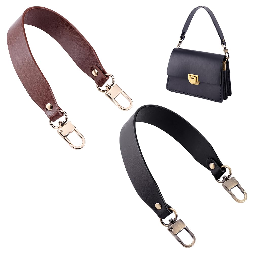 View 1 of PH PandaHall 2 Colors Bag Handle Purse Strap Genuine Leather Purse Replacement Strap Short Bag Strap Cowhide Bag Handles Wide Bag Strap with Swivel Buckles for Purse Making Handbag Tote, 14.5"