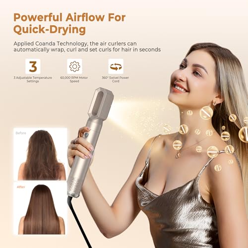 UKLISS Hairstyler Airstyler 6 in 1 Hair Dryer, 1000W Hair Dryer Brush Set, Air Curler, Styling Brushes, 3 Temp Adjustments, Gifts Set for Donn (Gold)