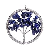 Zhenhui Christmas Gift Silver-tone Round Tree of Life Natural Stone Beads Pendants with One Hook DIY Multicolored Gravel Circle Charm Necklace 2'' in Diameter 9 Colors (Blue Gravel)