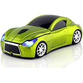 Ai5G Race Car Mouse Wireless Sports Car Shaped Mouse 2.4GHz LED Light Shining Surface Decoration Desktop Laptop Computer Mice Optical (Green)