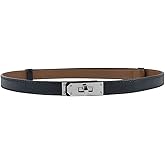 Women's Skinny Leather Belt with Adjustable Silver Turn-Lock Buckle - Ideal for Dresses, Jeans, and Coats, Black