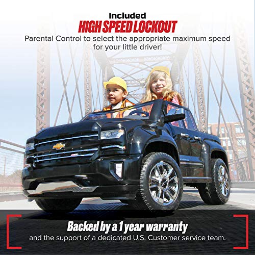 Rollplay 12V Chevy Silverado Kid's Truck, Two-Seat Ride On Toyup to 5 mph - Battery-Powered Kid's Car - Ages 3 & Up - Black