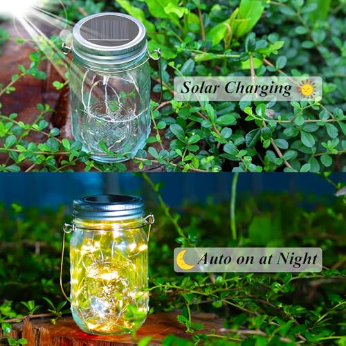 Solar Garden Lamps - Pack of 6 Solar Mason Jar Lamps 30 LED Waterproof Outdoor Lights Decorative Fairy Light for Tree Terrace Christmas Party (A-Warm White)